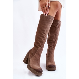 PL5 Botas Mujer Ante Tacón Grueso Marrón Claro Valeris beige 1