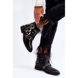 PA1 Botas De Mujer Con Rayas Y Tachuelas Negro Ramso 3
