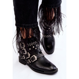 PA1 Botas De Mujer Con Rayas Y Tachuelas Negro Ramso 5