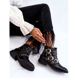 PA1 Botas De Mujer Con Rayas Y Tachuelas Negro Ramso 6