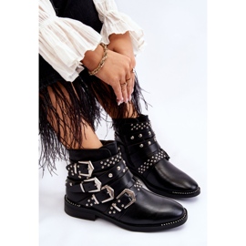 PA1 Botas De Mujer Con Rayas Y Tachuelas Negro Ramso 7