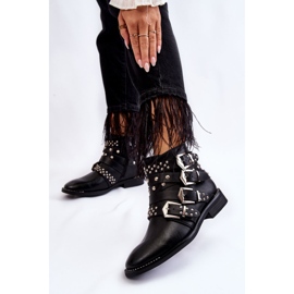 PA1 Botas De Mujer Con Rayas Y Tachuelas Negro Ramso 2