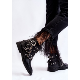 PA1 Botas De Mujer Con Rayas Y Tachuelas Negro Ramso 4