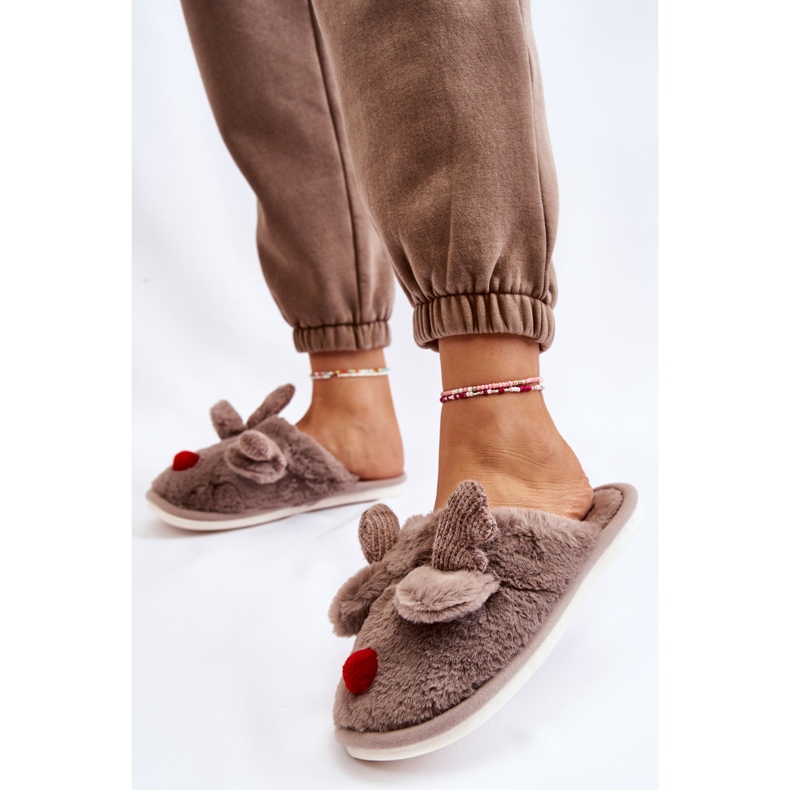PA1 Pantuflas Mujer Con Pelo Y Reno Gris Sopya beige 2