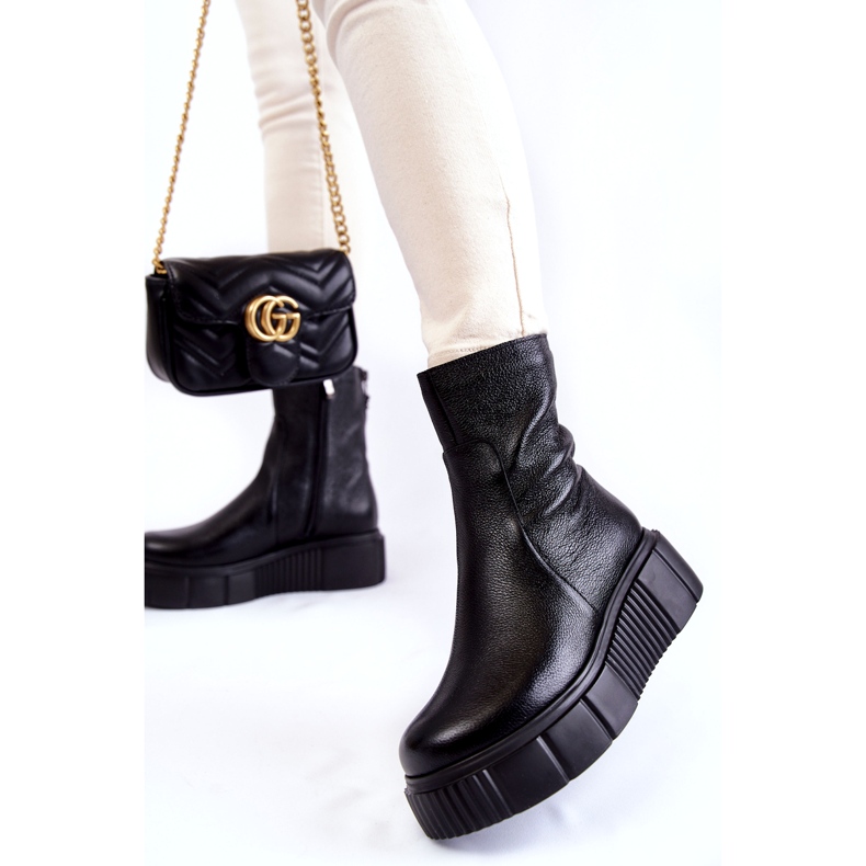 PL5 Botas De Mujer De Cuero En La Plataforma Negra negro 1