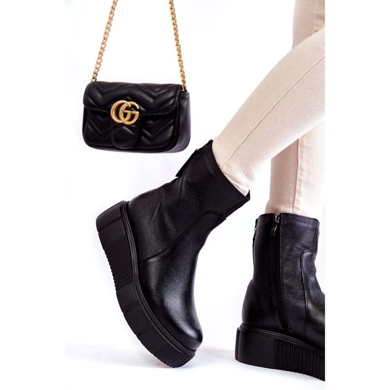 PL5 Botas De Mujer De Cuero En La Plataforma Negra negro 2