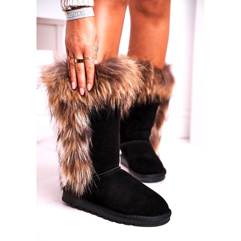 Botas de nieve para mujeres aisladas con piel de piel negra de piel de piel negro 3