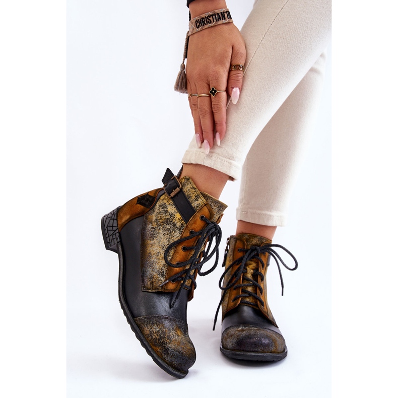 Botas de Cuero Mujer Zapatos Maciejka 05077-07 Amarillo-Negro 1