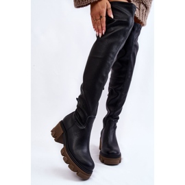 PL5 Botas sobre la rodilla de cuero de mujer de moda Negro Venise 1
