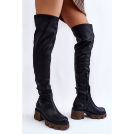 PL5 Botas sobre la rodilla de cuero de mujer de moda Negro Venise 3