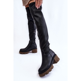 PL5 Botas sobre la rodilla de cuero de mujer de moda Negro Venise 4