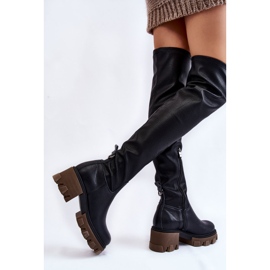 PL5 Botas sobre la rodilla de cuero de mujer de moda Negro Venise 7