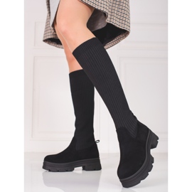 Botas de mujer con plataforma Shelovet negras con parte superior elástica negro 1