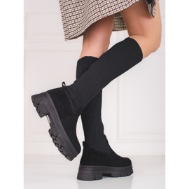 Botas de mujer con plataforma Shelovet negras con parte superior elástica negro 2