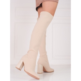 Medias hasta el muslo Shelovet con escote en V para mujer con parte superior elástica beige 1