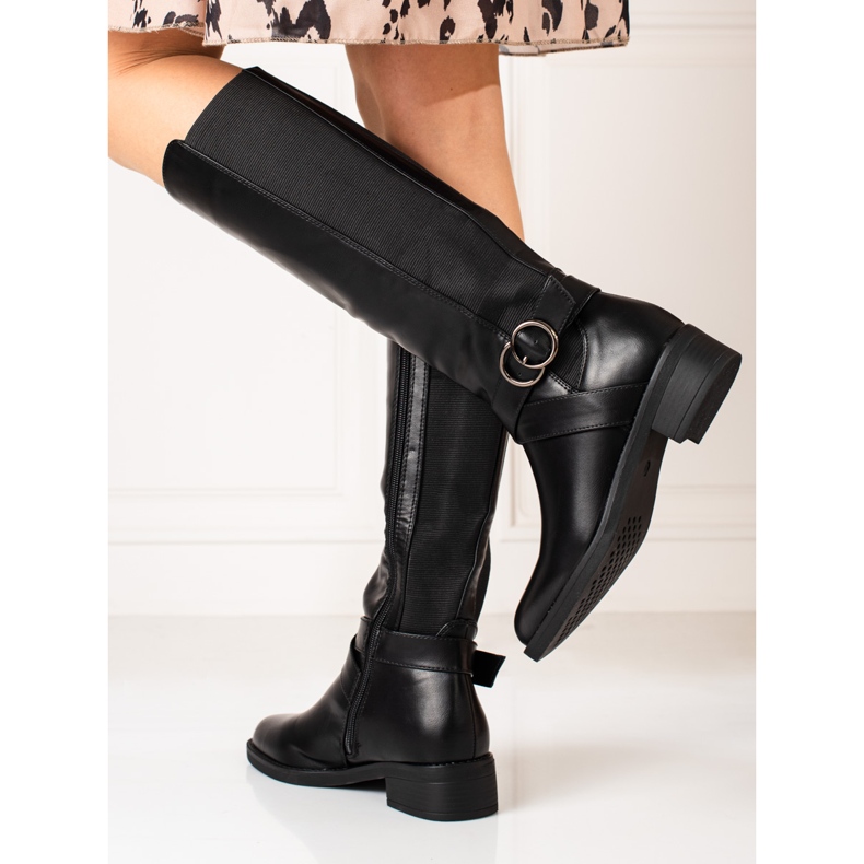 Botas clásicas de mujer con tacón plano Shelovet negro 1