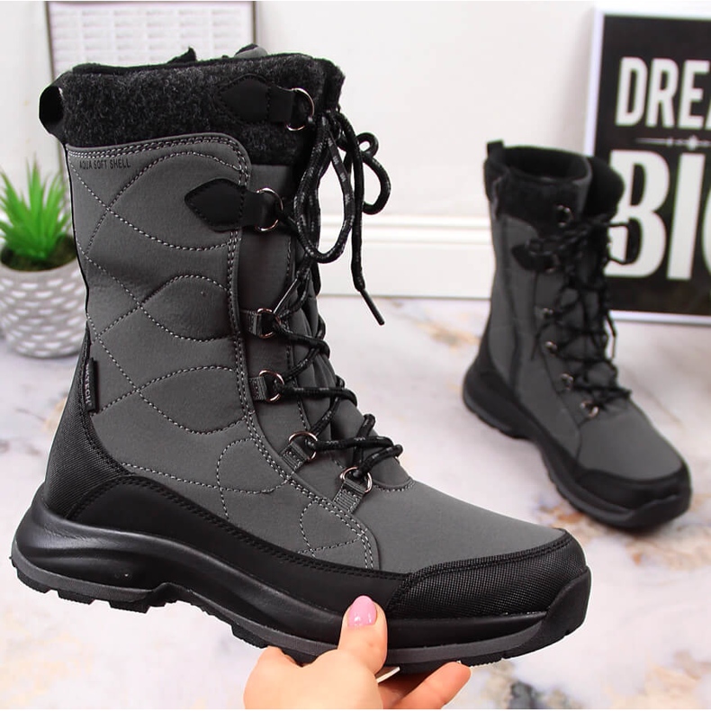 Botas de nieve impermeables con cordones y cremallera DK 2105 grises 1