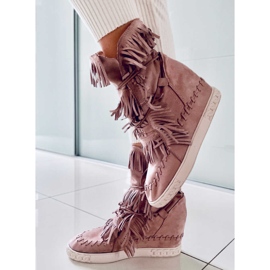 BM Zapatillas Peggy Pink de ante con flecos rosado 4