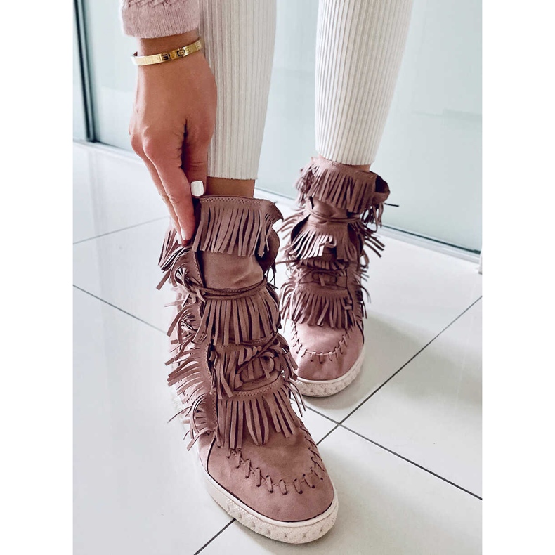 BM Zapatillas Peggy Pink de ante con flecos rosado 2