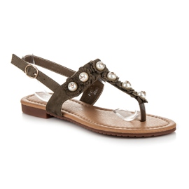 Ideal Shoes Chanclas con flores verde 3