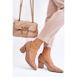 PS1 Zapatos de salón clásicos de ante con tacón alto y adornos Derren beige marrón 2 PS1 Zapatos de salón clásicos de ante con tacón alto y adornos Derren beige marrón 2