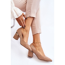 PS1 Zapatos de salón clásicos de ante con tacón alto y adornos Derren beige marrón 6
