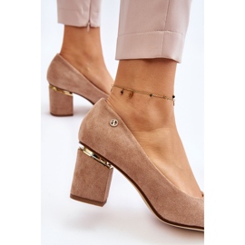 PS1 Zapatos de salón clásicos de ante con tacón alto y adornos Derren beige marrón 4