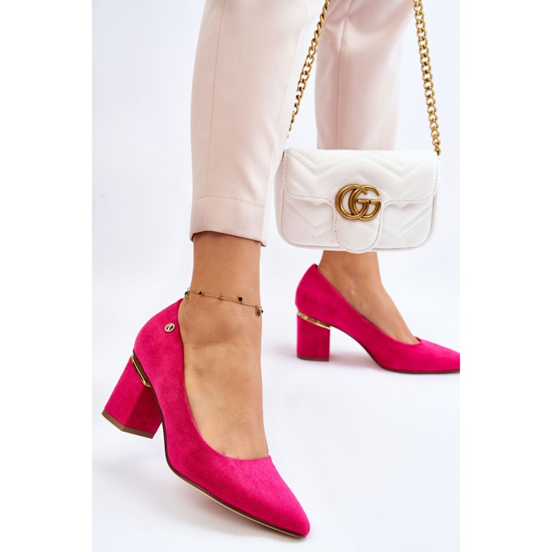 Zapatos De Tacón Alto De Ante Clásicos Con Adorno Derren Fucsia rosa 2