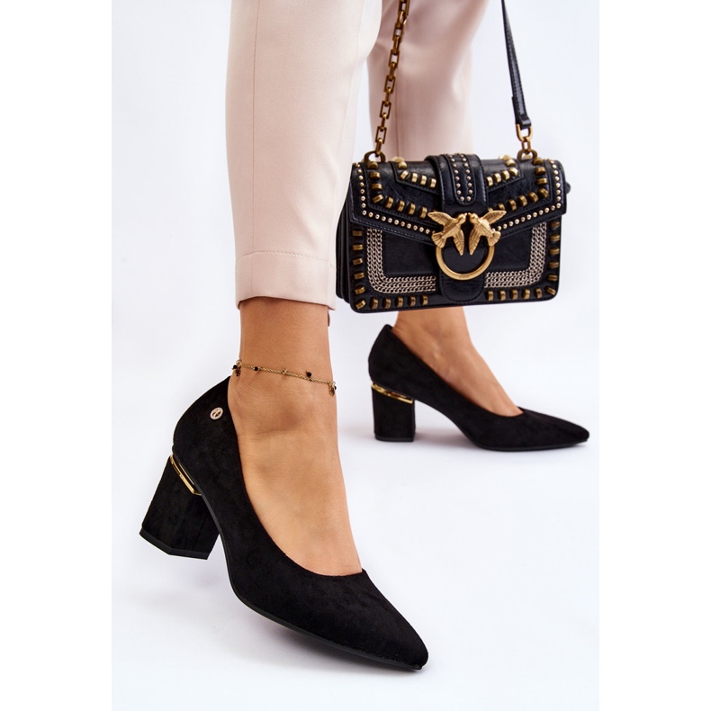 PS1 Zapatos De Salón Clásicos De Tacón Alto De Ante Con Decoración Derren Negra negro 2