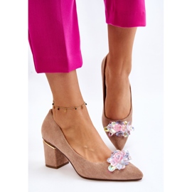 PS1 Elegantes Zapatos De Tacón De Ante Con Adorno Beige Elianne 4