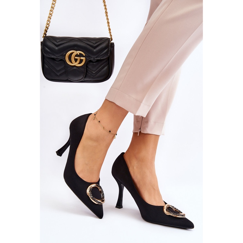 PS1 Elegantes tacones altos con decoración preciosa negra de moda negro 2