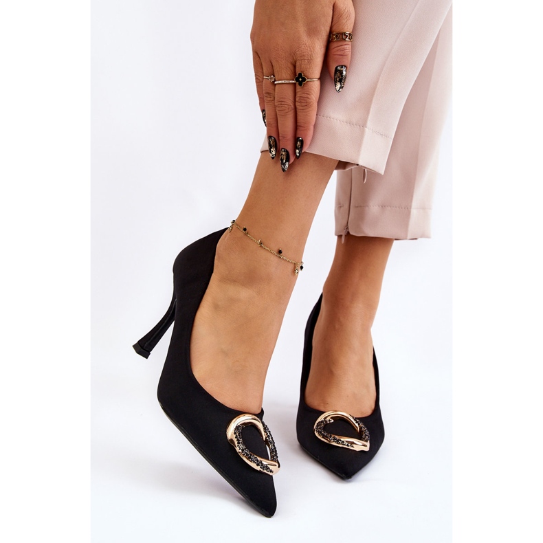 PS1 Elegantes tacones altos con decoración preciosa negra de moda negro 1