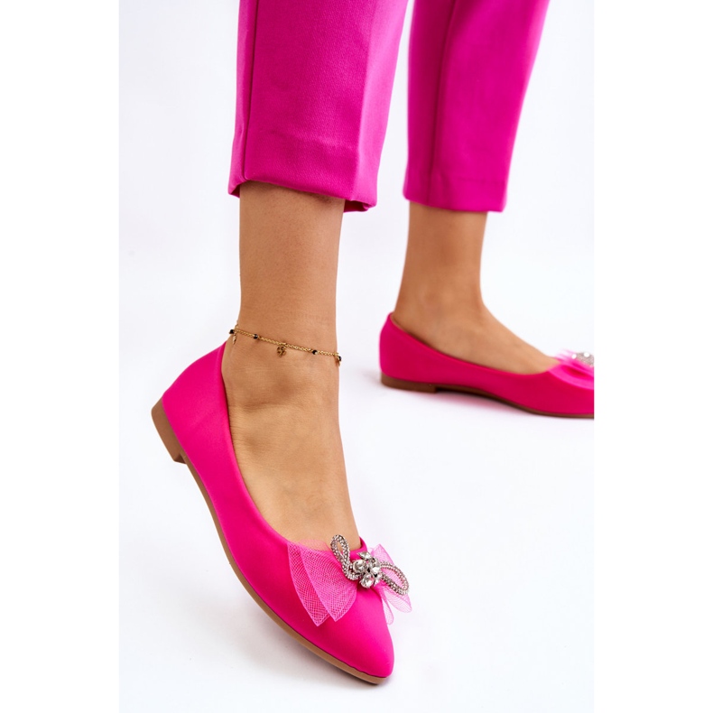PS1 Bailarinas De Mujer Con Escote De Pico Y Lazo Decorativo Fucsia Luminoso rosa 2