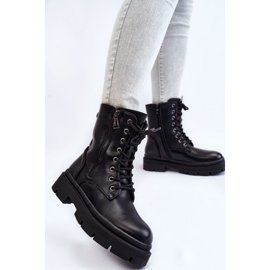 PG1 Botas Trapper De Mujer En Piel Con Cordones Black Shanna negro 2