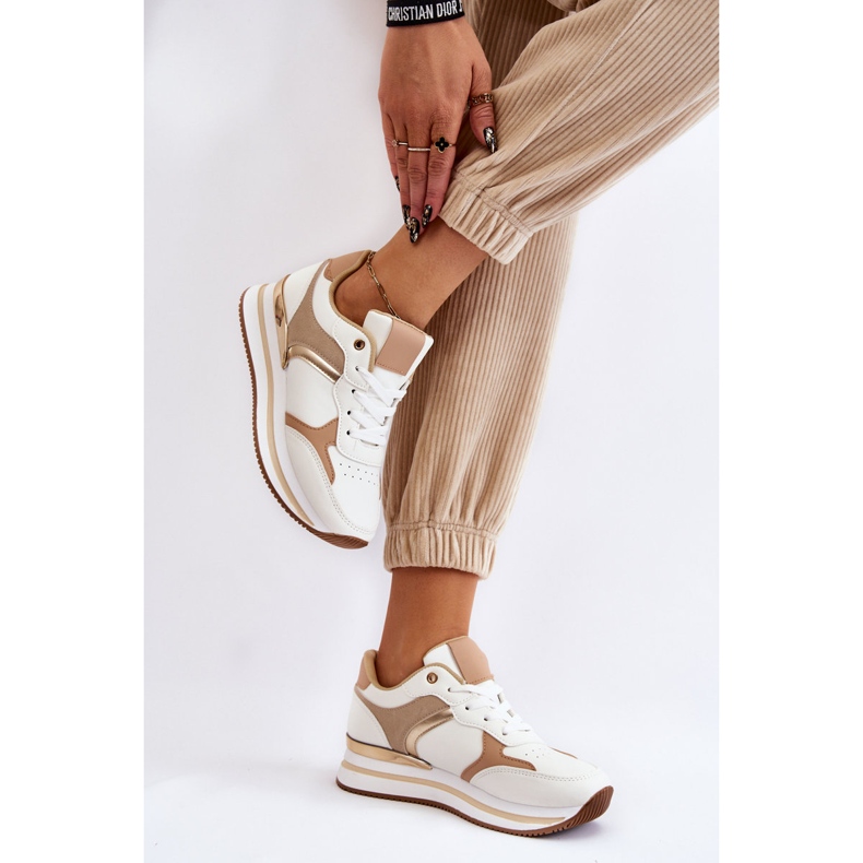 PG1 Deportivas Mujer Cuña De Moda Blanco Y Beige Yuki 2