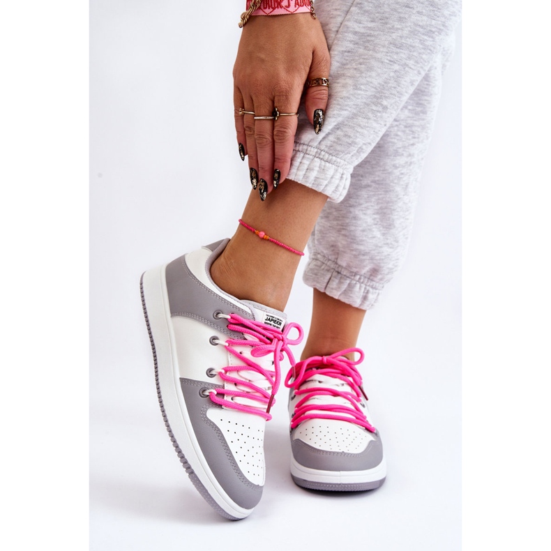 Zapatillas Mujer Clásicas Doble Cordones Blanco-Gris Jella 1
