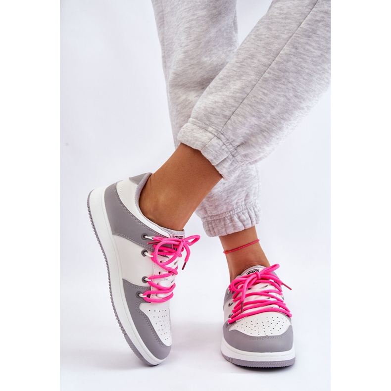 Zapatillas Mujer Clásicas Doble Cordones Blanco-Gris Jella 2