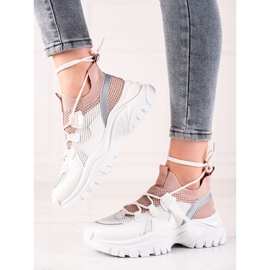 TRENDI Cómodas zapatillas con cordones blanco rosado 1