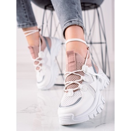 TRENDI Cómodas zapatillas con cordones blanco rosado 2