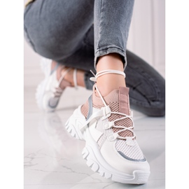 TRENDI Cómodas zapatillas con cordones blanco rosado 3
