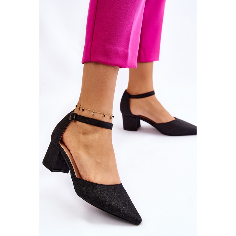 PG1 Bombas de tacón bajo brillantes de moda Black Leilany negro 2