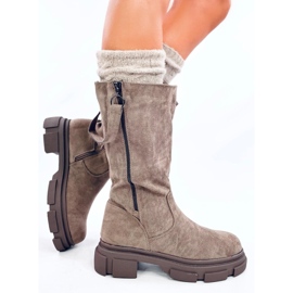 Botas planas de mujer color caqui beige 3