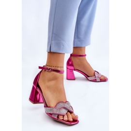 PA1 Sandalias De Tacón Bajo Con Pedrería Monra Fucsia rosado 3