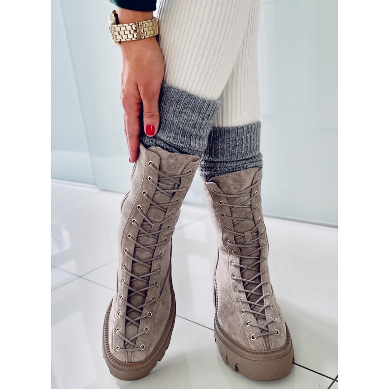 BM Botas con cordones de mujer Wayne Caqui beige gris 1