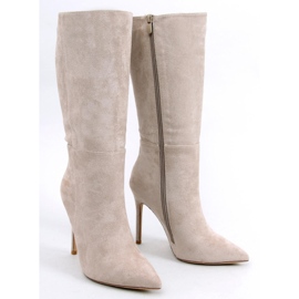 BM Marissa Khaki botas clásicas de ante con tacón alto beige 1