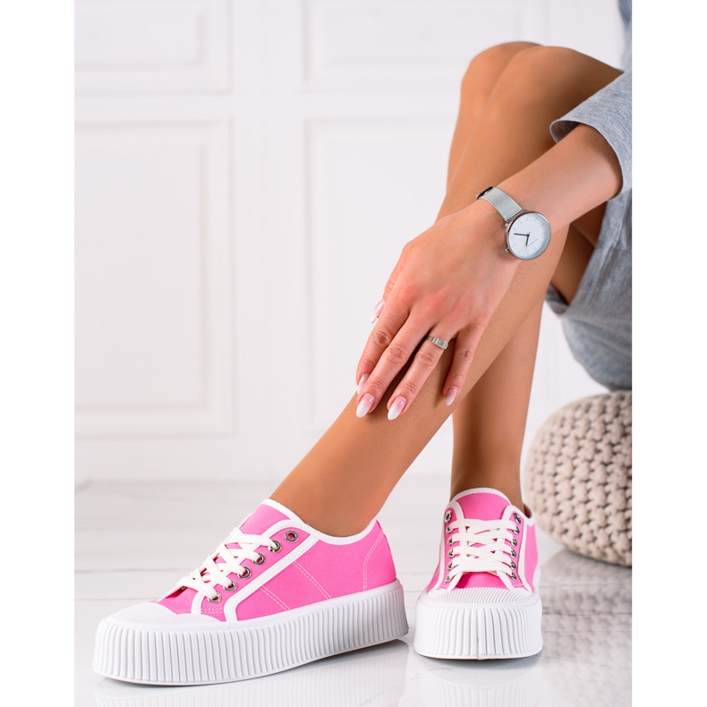 SHELOVET Zapatillas de deporte en una plataforma ancha rosa 1
