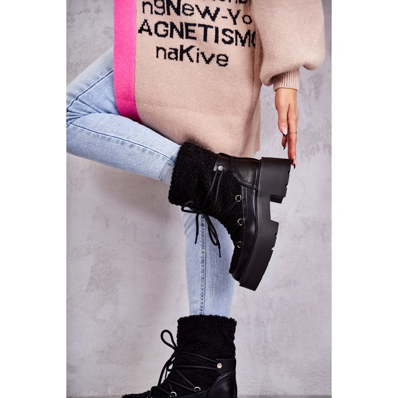 Botas de mujer C-275 botas de nieve con piel de oveja, negro 2