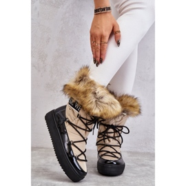 Botas De Nieve Mujer Con Cordones Beige Y Negro Santero 1