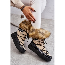 Botas De Nieve Mujer Con Cordones Beige Y Negro Santero 5