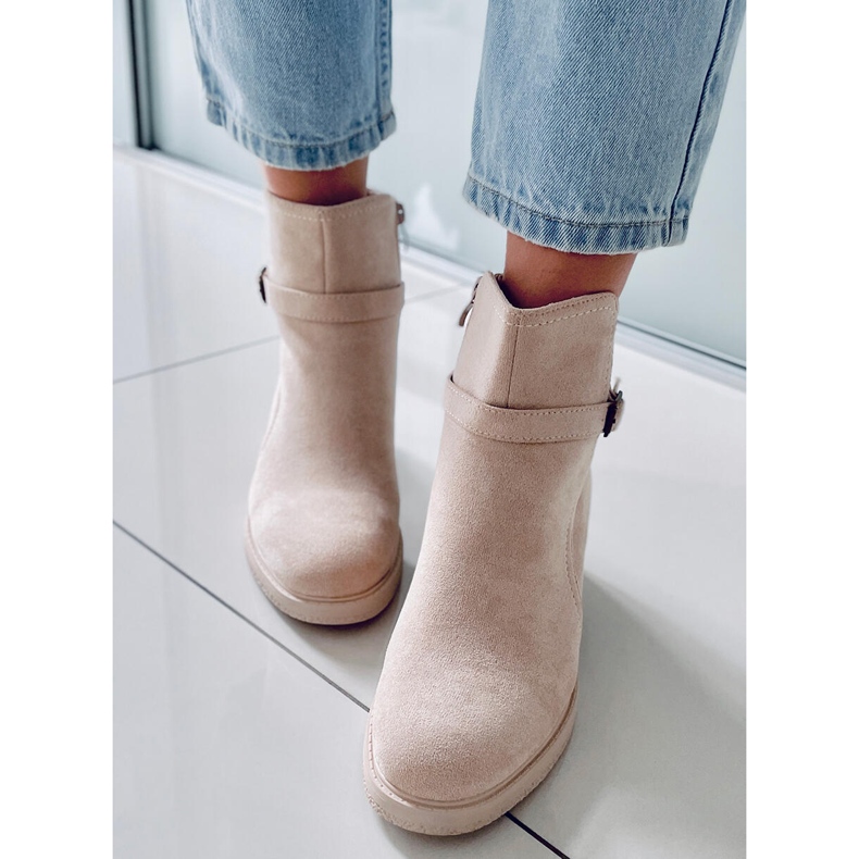 BM Botines tacón ancho Aretha Beige 1